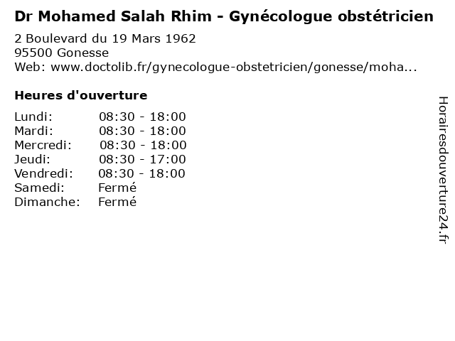 Dr Mohamed Salah Rhim - Gynécologue obstétricien à Gonesse: adresse et heures d'ouverture