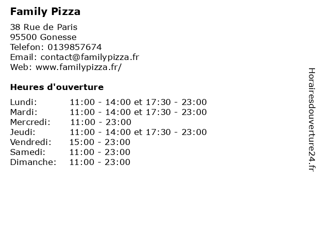 Family Pizza à Gonesse: adresse et heures d'ouverture