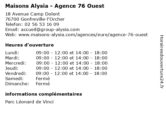 Maisons Alysia - Agence 76 Ouest à Gonfreville-l'Orcher: adresse et heures d'ouverture