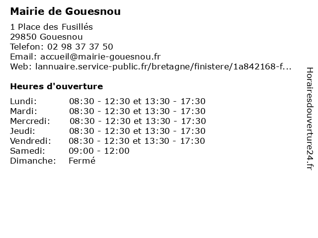 Mairie de Gouesnou (Juillet-Août) à Gouesnou: adresse et heures d'ouverture