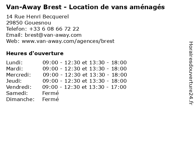Van-Away Brest - Location de vans aménagés à Gouesnou: adresse et heures d'ouverture