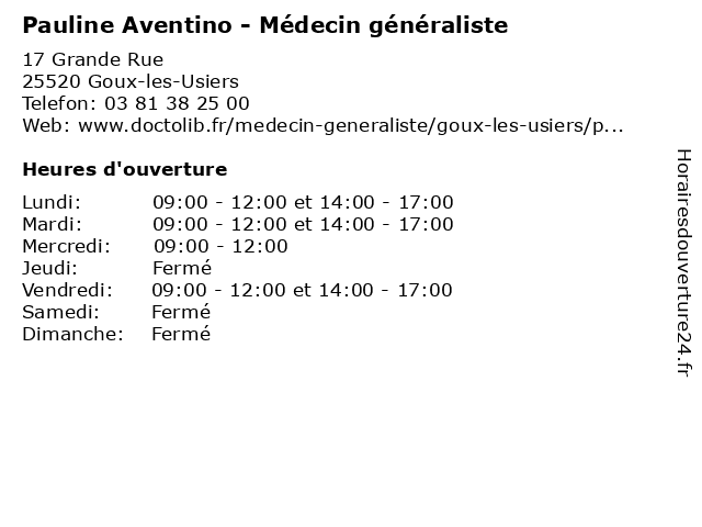 Pauline Aventino - Médecin généraliste à Goux-les-Usiers: adresse et heures d'ouverture