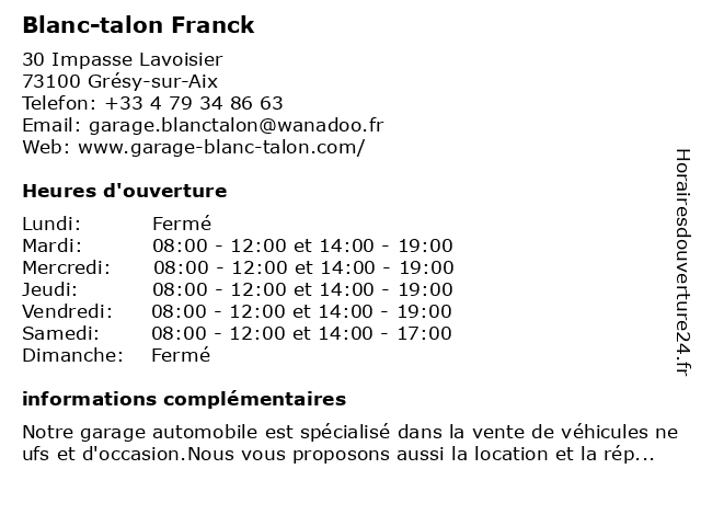 Blanc-talon Franck à Grésy-sur-Aix: adresse et heures d'ouverture