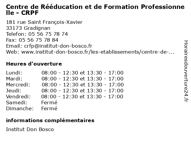 Centre de Rééducation et de Formation Professionnelle - CRPF à Gradignan: adresse et heures d'ouverture