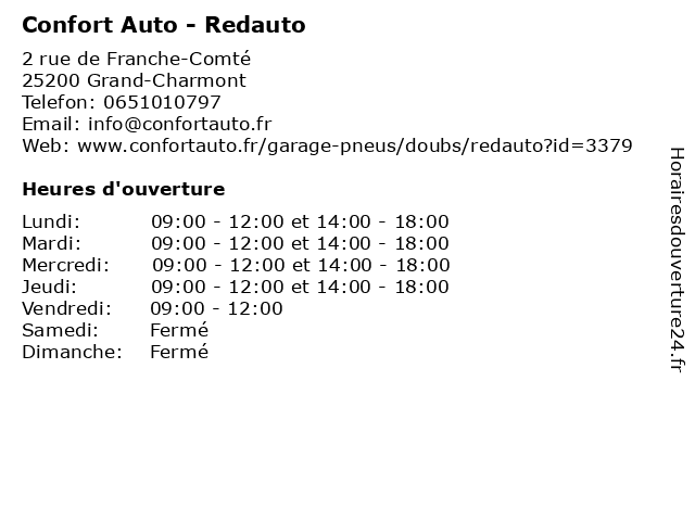 Confort Auto - Redauto à Grand-Charmont: adresse et heures d'ouverture