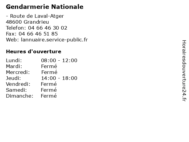 Gendarmerie Nationale à Grandrieu: adresse et heures d'ouverture