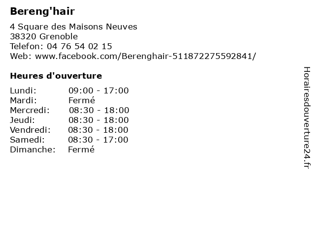 Bereng'hair à Grenoble: adresse et heures d'ouverture