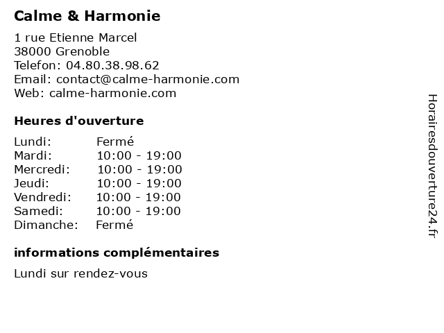 Calme & Harmonie à Grenoble: adresse et heures d'ouverture