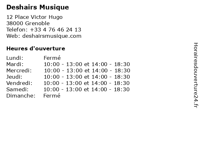 Deshairs Musique à Grenoble: adresse et heures d'ouverture