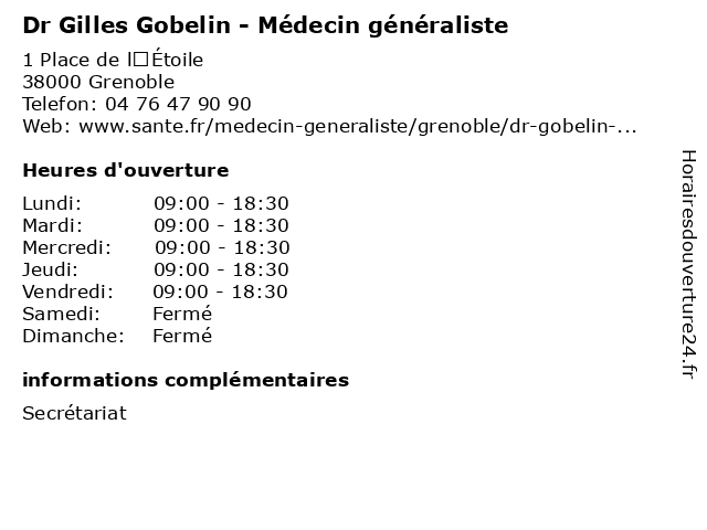 Dr Gilles Gobelin - Médecin généraliste à Grenoble: adresse et heures d'ouverture