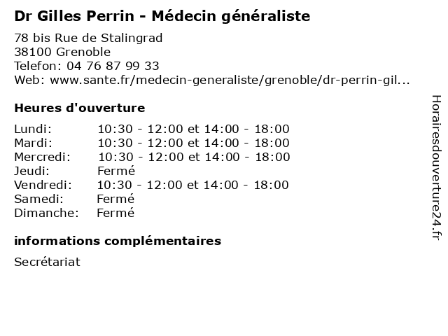 Dr Gilles Perrin - Médecin généraliste à Grenoble: adresse et heures d'ouverture