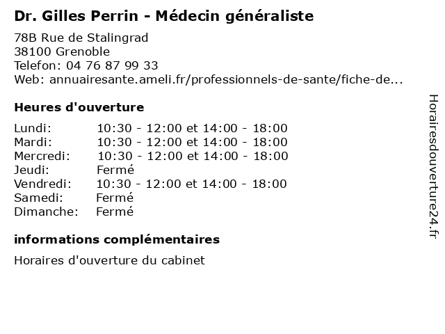 Dr. Gilles Perrin - Médecin généraliste à Grenoble: adresse et heures d'ouverture