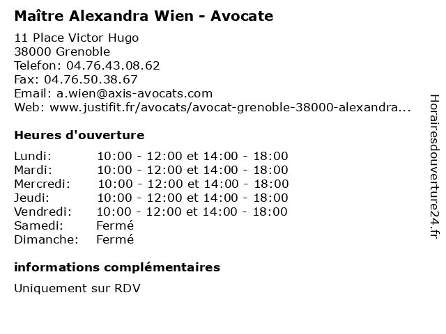 Maître Alexandra Wien - Avocate à Grenoble: adresse et heures d'ouverture