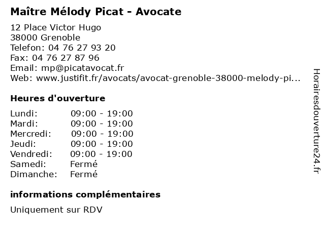 Maître Mélody Picat - Avocate à Grenoble: adresse et heures d'ouverture