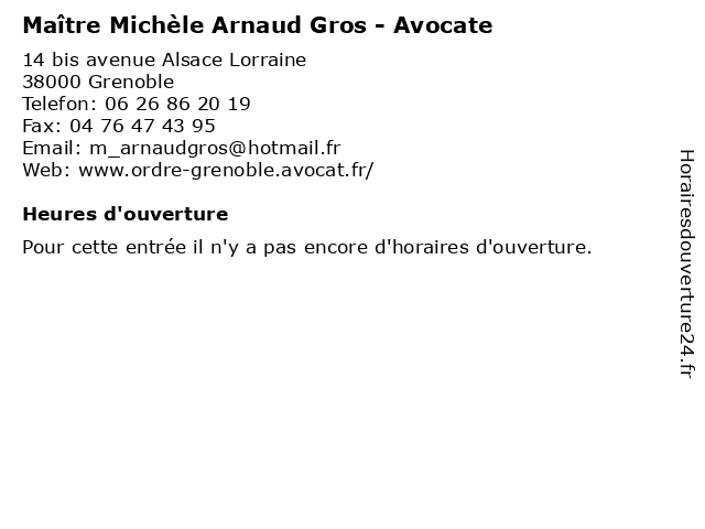 Maître Michèle Arnaud Gros - Avocate à Grenoble: adresse et heures d'ouverture
