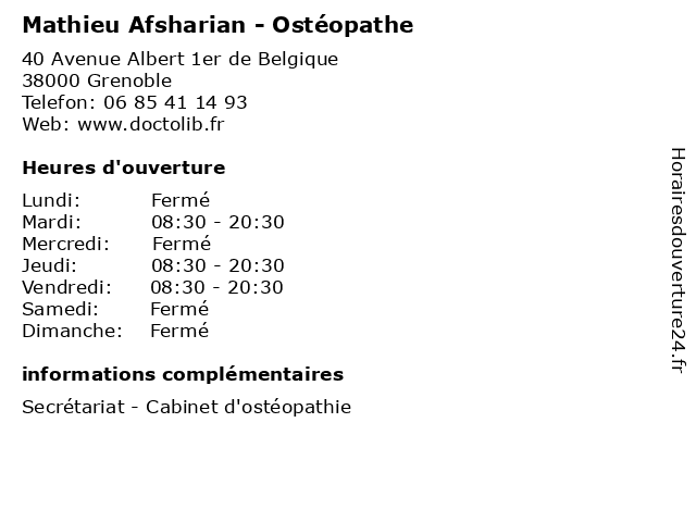 Mathieu Afsharian - Ostéopathe à Grenoble: adresse et heures d'ouverture