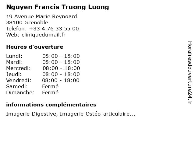 Nguyen Francis Truong Luong à Grenoble: adresse et heures d'ouverture