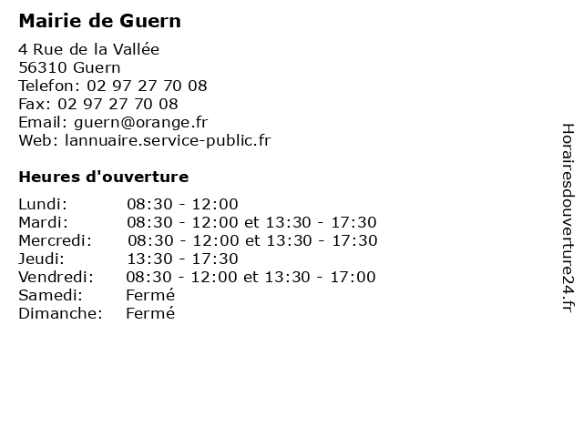 Mairie de Guern à Guern: adresse et heures d'ouverture