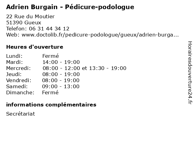 Adrien Burgain - Pédicure-podologue à Gueux: adresse et heures d'ouverture