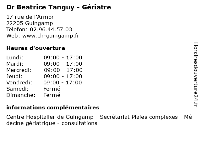 Dr Beatrice Tanguy - Gériatre à Guingamp: adresse et heures d'ouverture