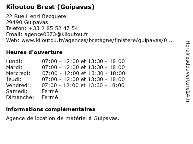 Kiloutou Brest (Guipavas) à Guipavas: adresse et heures d'ouverture
