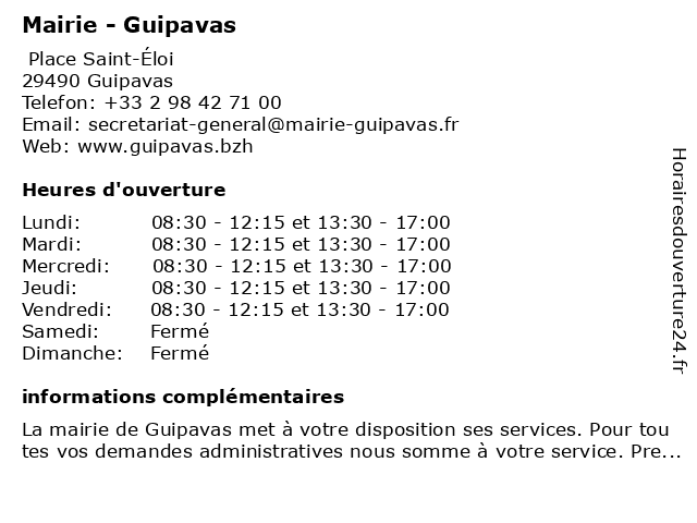 Mairie de Guipavas 29490 à Guipavas: adresse et heures d'ouverture