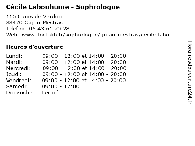 Cécile Labouhume - Sophrologue à Gujan-Mestras: adresse et heures d'ouverture