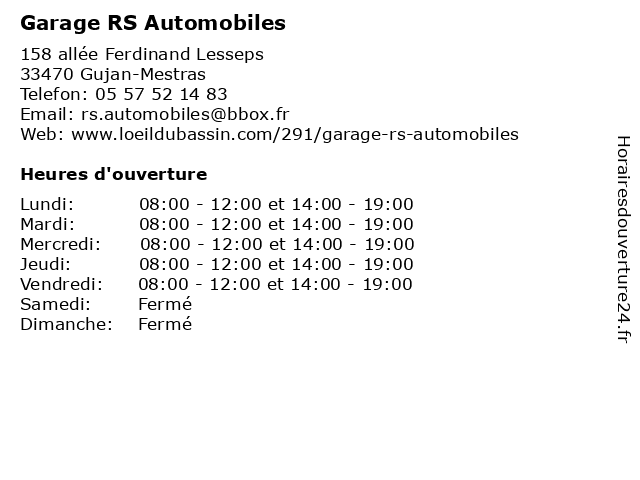 Garage RS Automobiles à Gujan-Mestras: adresse et heures d'ouverture