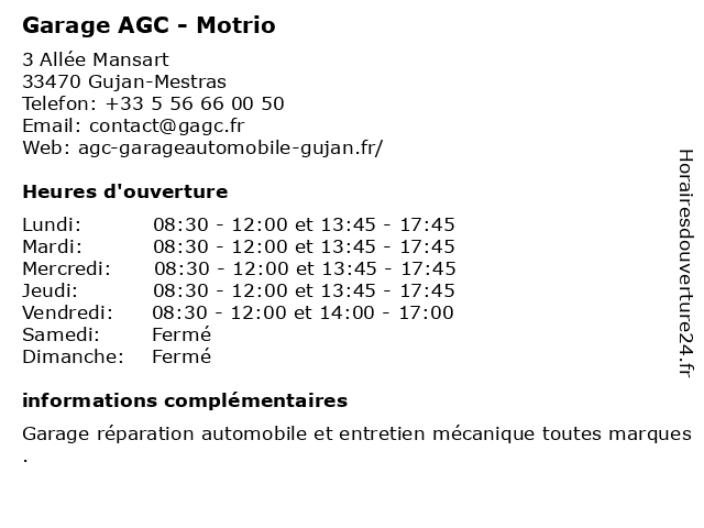Motrio - Garage AGC à Gujan-Mestras: adresse et heures d'ouverture