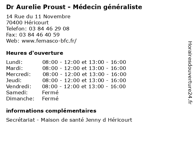 Dr Aurelie Proust - Médecin généraliste à Héricourt: adresse et heures d'ouverture