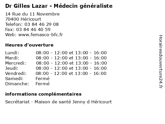 Dr Gilles Lazar - Médecin généraliste à Héricourt: adresse et heures d'ouverture