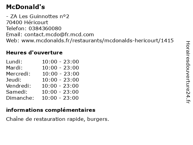 McDonald's à Héricourt: adresse et heures d'ouverture