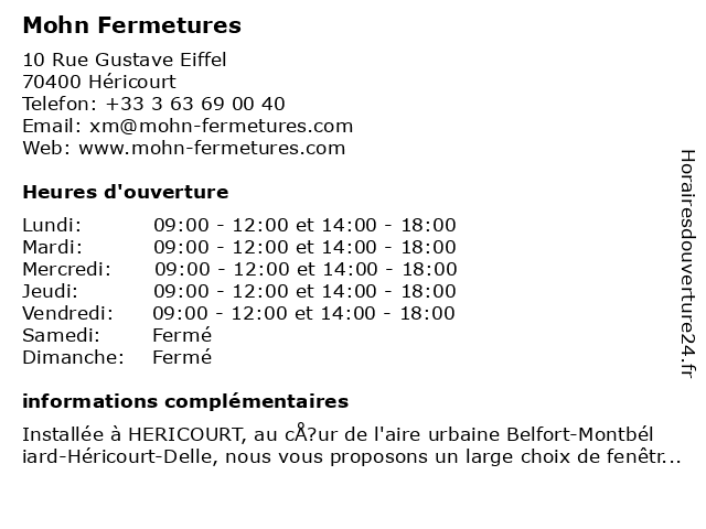 Mohn Fermetures à Héricourt: adresse et heures d'ouverture