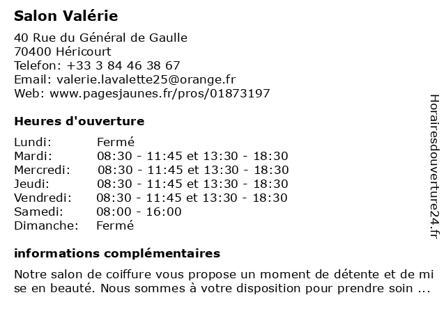Salon Valérie à Héricourt: adresse et heures d'ouverture