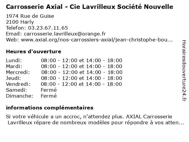 Carrosserie Axial - Cie Lavrilleux Société Nouvelle à Harly: adresse et heures d'ouverture