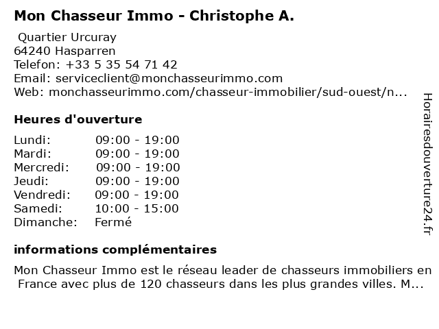 Mon Chasseur Immo - Christophe A. à Hasparren: adresse et heures d'ouverture