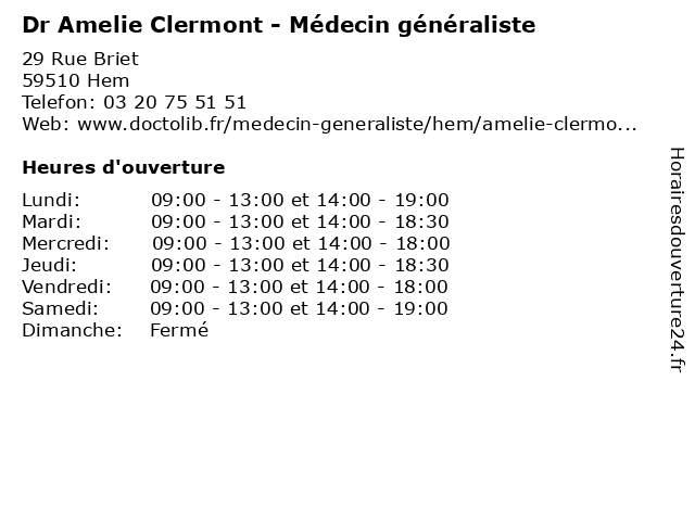 Dr Amelie Clermont - Médecin généraliste à Hem: adresse et heures d'ouverture