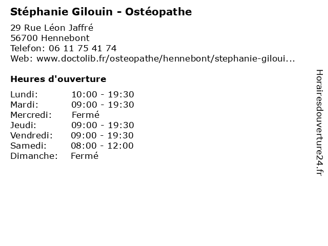 Stéphanie Gilouin - Ostéopathe à Hennebont: adresse et heures d'ouverture