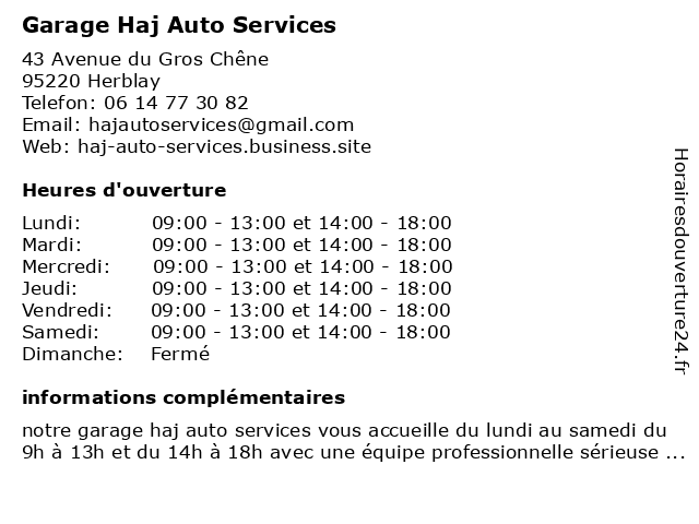 Garage Haj Auto Services à Herblay: adresse et heures d'ouverture