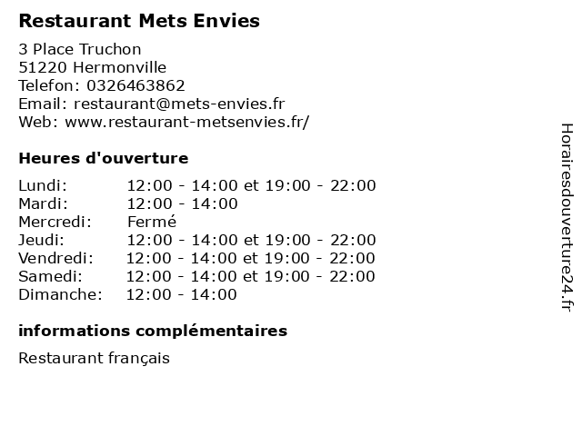 Restaurant Mets Envies à Hermonville: adresse et heures d'ouverture