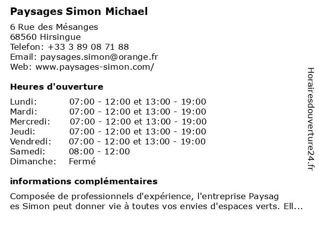 Paysages Simon Michael à Hirsingue: adresse et heures d'ouverture