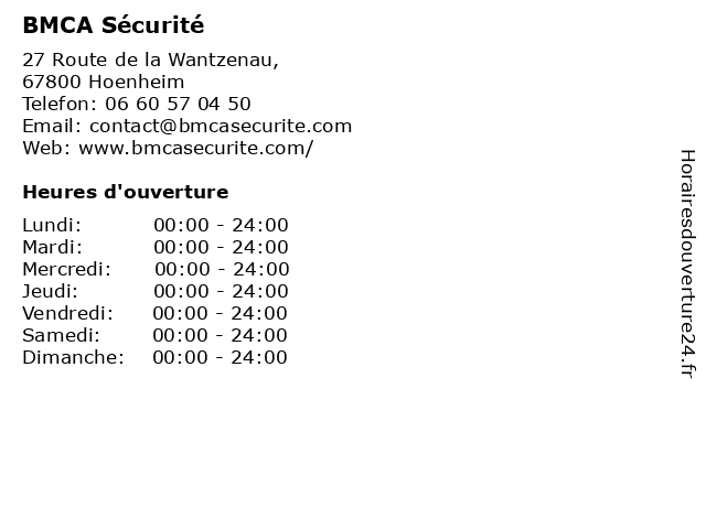 BMCA Sécurité à Hoenheim: adresse et heures d'ouverture