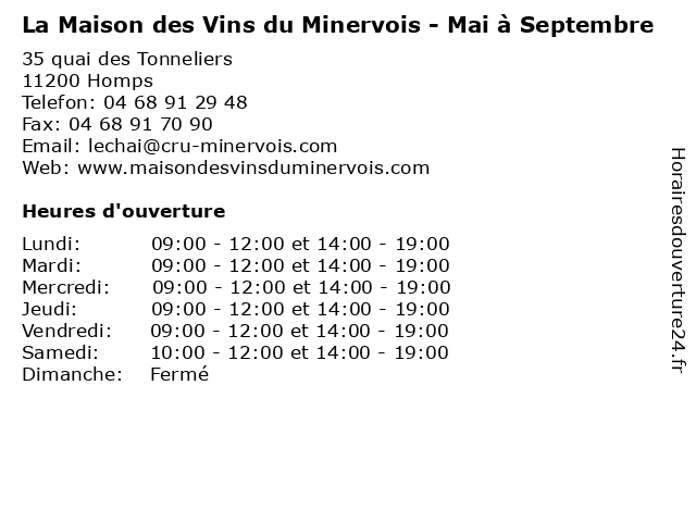 La Maison des Vins du Minervois - Mai à Septembre à Homps: adresse et heures d'ouverture