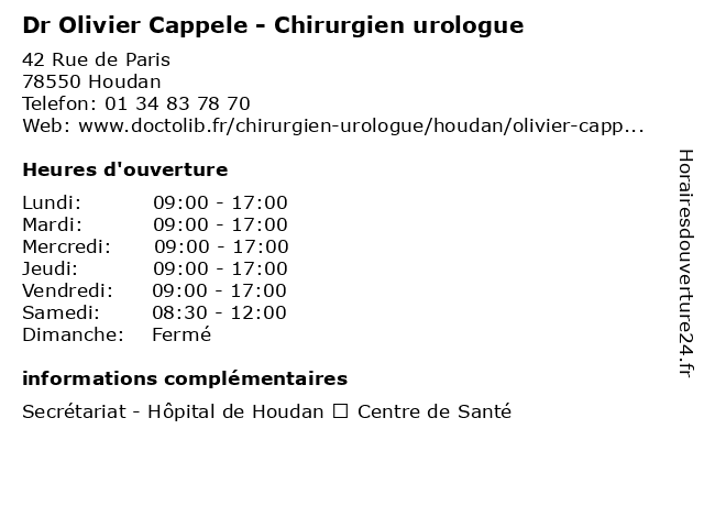 Dr Olivier Cappele - Chirurgien urologue à Houdan: adresse et heures d'ouverture
