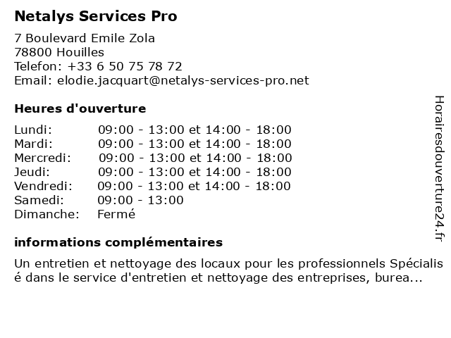 Netalys Services Pro à Houilles: adresse et heures d'ouverture