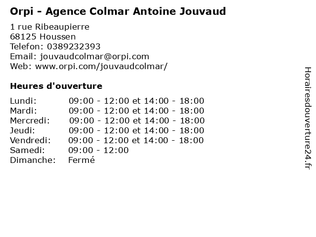 Orpi - Agence Colmar Antoine Jouvaud à Houssen: adresse et heures d'ouverture