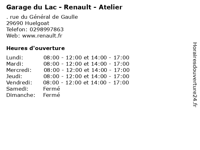 Garage du Lac - Renault - Atelier à Huelgoat: adresse et heures d'ouverture