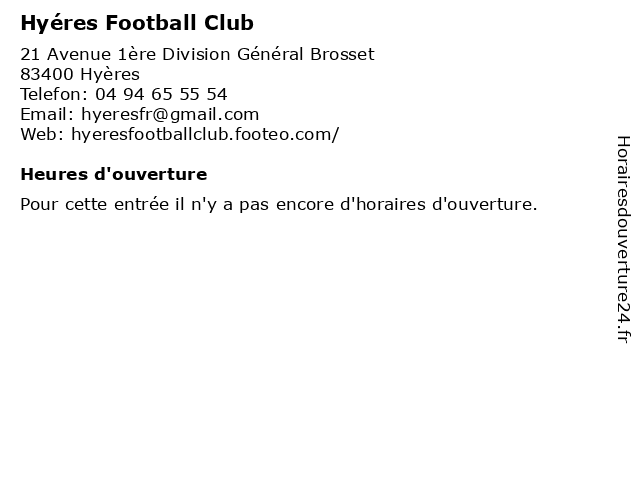 Hyéres Football Club à Hyères: adresse et heures d'ouverture