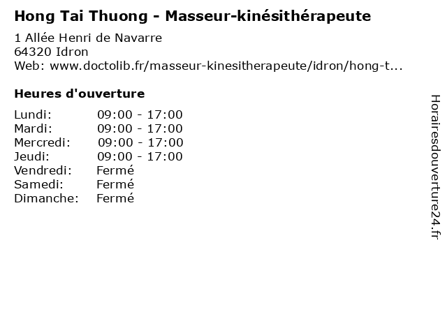 Hong Tai Thuong - Masseur-kinésithérapeute à Idron: adresse et heures d'ouverture