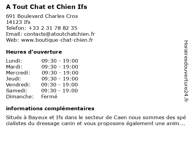 ᐅ Horaires D Ouverture A Tout Chat Et Chien 4 Rue De Rocquancourt A Ifs